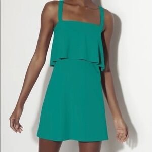 NWT Revolve Susana Monaco Dress Womens Small Maui Teal Stretch Fit Flare Layered